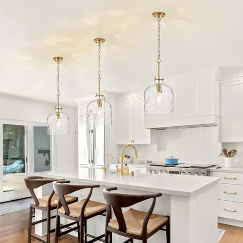 Modern Gold Pendant Light – 10" Dome Glass Hanging Light Fixture, Single E26 Pendant Lighting for Kitchen Island, Dining Room, Bedroom, Hallway, Adjustable Ceiling Lamp - color: Gold-Medium