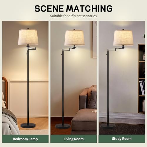 Ruiever Dimmer LED Floor Lamp,Tall Standing Lamp with Swing Arm,Black Lamp with Dimmer LED Bulb,Elegant Floor Lamp for Living Rooms & Bedroom (Black) - color: Black