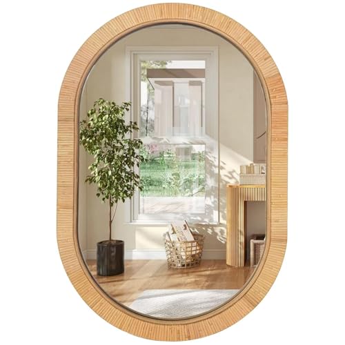Handmade Rattan Mirror for Bathroom Vanity – Oval Wicker Frame Boho Wall Decor - Natural Nursery Decor Accent (20" x 30") - color: Oval 20*30