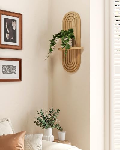 Bamworld Boho Wall Decor Brown Plant Wall Shelf, Mid Century Modern Decor Hanging Plant Shelf, 1-Tier Floating Shelves for Home, Bathroom Bedroom Living Room Natural - color: Natural, size: 16.9'' Single
