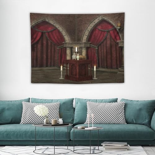 Houselerax Gothic Tapestry,Antique Victorian Style Black Red Mysterious Dark Room in Castle Pillars Candles Atmosphere Pattern Wall Hanging Decor Tapestries for Bedroom Living Room 60"x40" - color: Gothic-13, size: W60xL40in