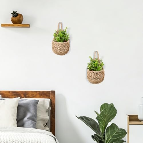 6 PCS Small Hanging Planters for Indoor Plants, Handmade Plant Hanger for 3.9" Pot, Woven Hanging Wall Plant Holder Basket for Succulents, Air Plants and Herbs, Boho Home Garden Decor