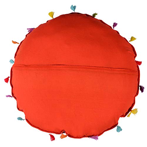 Rajasthani Handmade 32" Round Colorful Decorative Floor Pillow Cover Meditation Patchwork Patchwork Cushion Seating Accent Boho Chic Indian Handmade Cover ONLY(32" Orange) - color: Orange