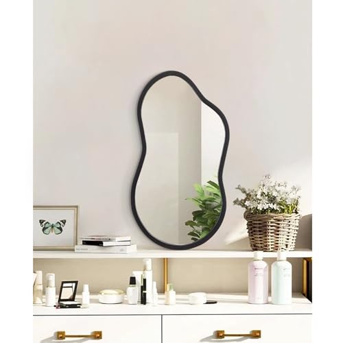 AAZZKANG Black Wall Mirror with Wood Framed Small Irregular Hanging Mirrors Modern Asymmetrical for Bedroom Living Room Entryway Bathroom Decorative 18"x10" - color: Black, size: 18"L x 10"W