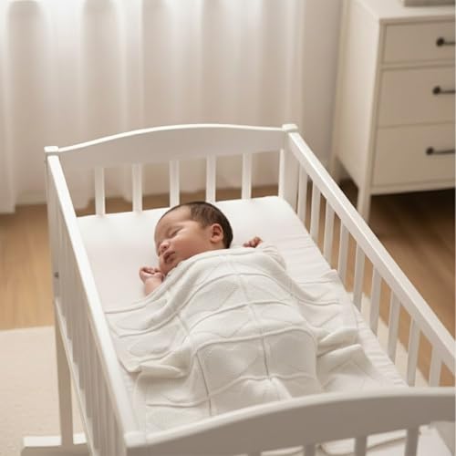 Baby Knit Cotton Blanket White Heart Pattern Soft Breathable Throw for Crib Or Stroller Nursery Gift Baby Shower Birthday Christmas Size 30x30 - color: White, size: 30"x30"