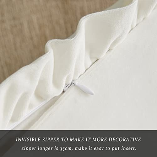 GIGIZAZA Velvet Cream 18x18 Pillow Covers, Set of 2 Decorative Ruffle Ivory Cushoin Pillow Covers for Sofa Couch - color: Ivory, size: 18" x 18" (Pack of 2)