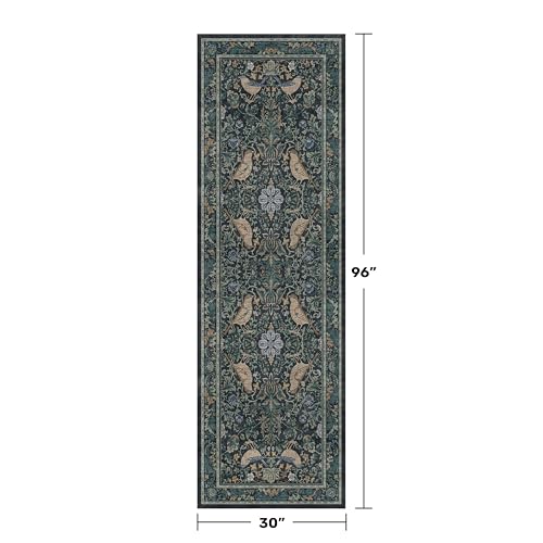 Hazo Haus Boho Vintage 2'6"x8' 8ft Hallyway Long Runner Rug - Non Slip Washable Front Door Rug Indoor Entrance, Kitchen, Bathroom, Low Pile & Soft Woodland Floral Kitchen Floor Mats - color: Blue, size: 2'6" x 8' (Runner)
