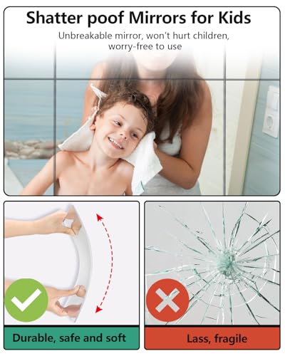 Shatterproof Peel And Stick on Mirror Tiles for Wall Decorative, 4 pcs 12”x12” Unbreakable Small Mirrors For Wall Classroom Decor, Toddlers Mirror for Kids Bedroom, Plastic Door Adhesive Mirrors - color: Silver, size: 4 Pcs-12x12 Inch