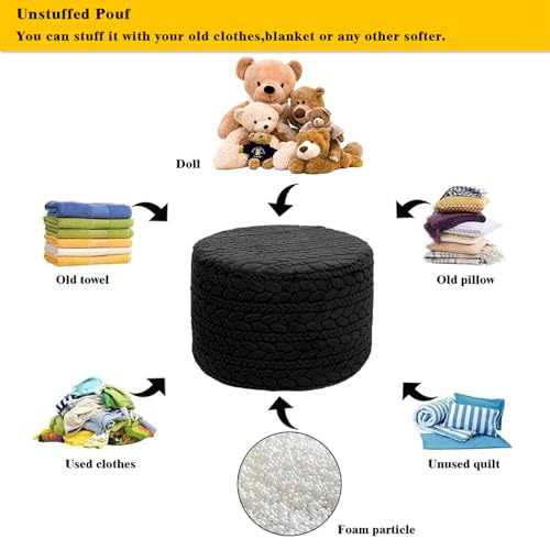 Asuprui 20x14 Inch Unstuffed Ottoman Pouf Cover – Lightweight Foot Rest, Floor Bean Bag Chair, Storage Pouf for Living Room, Bedroom & Balcony (Filler Not Included) (Black) - color: Black