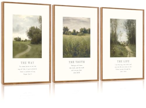 CHDITB christian Framed Canvas Wall Art, Inspirational Scripture Wall Decor, vintage Nature religious Pathway Wall Painting, Neutral the truth Bible verse Art Prints for Zen Prayer Decor 12”X16”x3 - color: Bible wall art 2