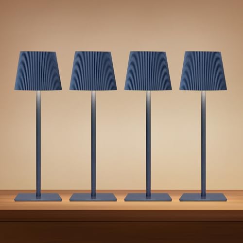 LUTEC 4 Pack Cordless Table Lamp,6000mAh Rechargeable Battery Operated Desk Lamp,Two Adjustable Heights,Waterproof, Touch Control & 3 Color Stepless Dimming for Restaurant/Bedroom/Bars/Outdoor (Blue) - color: Blue