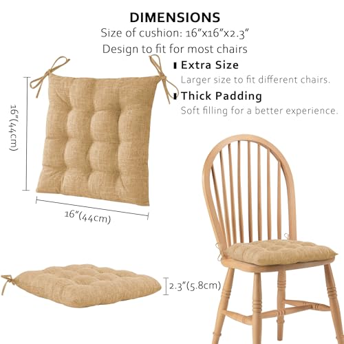 ELFJOY 4 Pack Chair Cushions for Dining Chairs Chair Pads Cushion for Kitchen Office Tufted Textured Square Seat Cushion with Ties (16" Khaki) - color: Khaki
