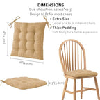 ELFJOY 4 Pack Chair Cushions for Dining Chairs Chair Pads Cushion for Kitchen Office Tufted Textured Square Seat Cushion with Ties (16" Khaki) - color: Khaki