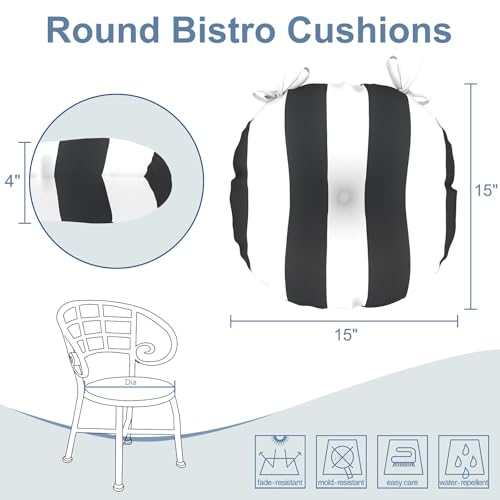 LVTXIII Outdoor Bistro Chair Cushions, 15"x15"x4" Round Patio Chair Cushions, All Weather Tufted Seat Cushions for Patio Furniture Use, Set of 2, Cabana Black - color: Cabana Black