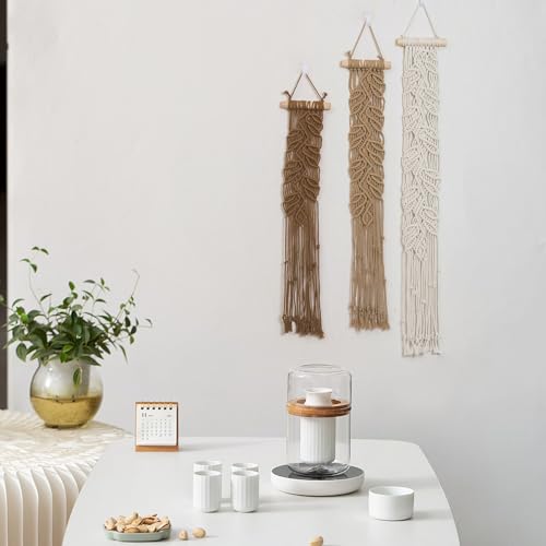 HVEST 3 Pcs Small Macrame Wall Hanging Boho Decor Handmade Woven Tapestry for Bedroom, Brown Macrame Wall Art for Living Room Nursery Apartment Office Home Decor - color: Brown Beige