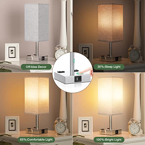 aooshine Gray Set of 2 Touch Lamps with USB Port Nightstand Lamp with USB-C+A Charge Ports & AC Outlets, 3-Way Dimmable Bedside Lamp, Small for Bedroom Living Room (Bulb Included) - color: Gray-Silver