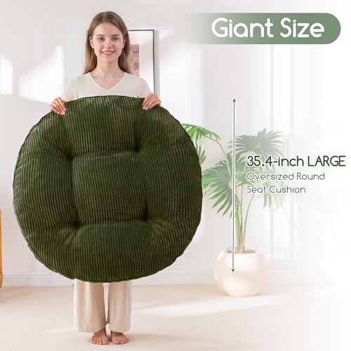 HIGOGOGO 35" Floor Pillow Cushion for Adults, Meditation Cushion Pillow, Extra Large Square Floor Sitting, Tufted Corduroy Cover for Tatami Living Room or Yoga, Dark Green - color: Dark Green, size: 4" Thick Round