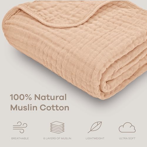 Comfy Cubs Muslin Baby Blanket - Soft, Lightweight, 6-Layer Cotton Swaddle Blankets for Newborns, Infants & Toddlers - 40" x 40" Large, Breathable & Versatile for Sleeping & Tummy Time - Cream - color: Cream, size: Baby - 40" X 40"