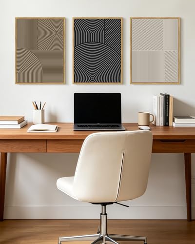 KUVIOKE Minimalist Abstract Boho Framed Wall Art Modern Mid-Century Bohemain Neutral Line Wall Decor Geometric Artwork Bedroom Decor 12x16in (Natural Framed) - color: Mid Century, size: 12 x 16in x 3 Panels Natural