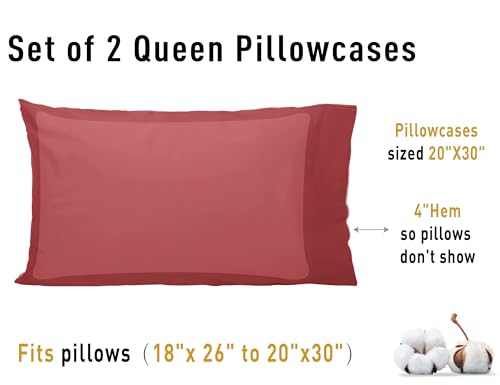 Sunflower Queen Pillowcases Set of 2, 100% Cotton Queen Size Pillow Cases 2, 20×30 inches Jester Red, Soft and Breathable - color: Jester Red, size: Queen (20"x30")
