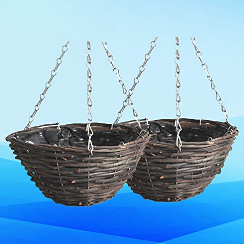 Rattan Hanging Basket for Plants Seagrass Hanging Planters Indoor Outdoor Plant Flower Hanging Pots Woven Straw Planter Ceiling Flower Pots for Decoration 2pcs