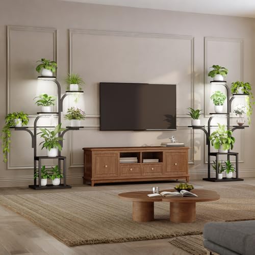 HOOBRO Plant Stand Indoor with Grow Lights, 47.2" Tall Metal Plant Shelf, 7 Tiered Corner Plant Stand for Indoor Plants, Plant Rack for Living Room Bedroom Balcony, Black BB09DHJ01 - color: Black