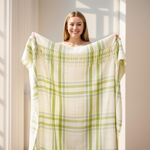BATTILO HOME Spring Summer Plaid Throw Blanket for Couch Bed, Decorative White Green Stripe Blanket Throw Farmhouse Throw Blankets, Buffalo Checkered Plaid Blankets and Throws for Home Decor - color: White&green