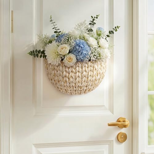 iEGrow Plastic wall Basket, Scalloped Hanging Baskets Plastic, Hanging Baskets for Organizing and Decor, Woven Storage Baskets for Door Mounted Entryway Flower Mail Plant Nursery | Woven Storage Design, Door Mounted, For Organizing and Decor, Entryway Flo