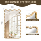 Full Length Mirror, 55"x28" Boho Wavy Wood Floor Mirror, for Bathroom, Bedroom, Living Room, Cloakroom, Entryway - size: 55"L x 28"W