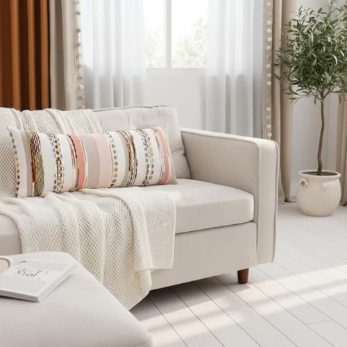 Boho Lumbar Throw Pillow Cover 14x36 Long Body Lumbar Decorative Pillow Case Accent Chenille Striped Pillowcase Farmhouse Cushion Case for Home Decor Orange (1 Piece) - color: Orange Stripe, size: 36" x 14" (Pack of 1)