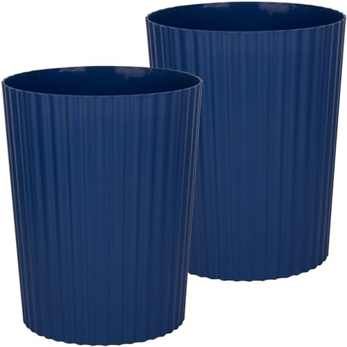 JiatuA Small Trash Can Plastic Wastebasket Round Garbage Container Bin for Bathroom, Kitchen, Bedroom, Home Office, College Dorm, Navy Blue 2 Pack - color: Navy Blue, size: 1.8 Gallons, 2 Pack