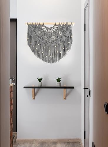 Youngeast Large Macrame Wall Hanging Boho Beaded Curtain for Window Macrame Bedroom Headboard Living Room Wall Art Tassel Tapestry Bohemian Woven Wall Decor 31" W X 25" H (Grey) - color: Grey