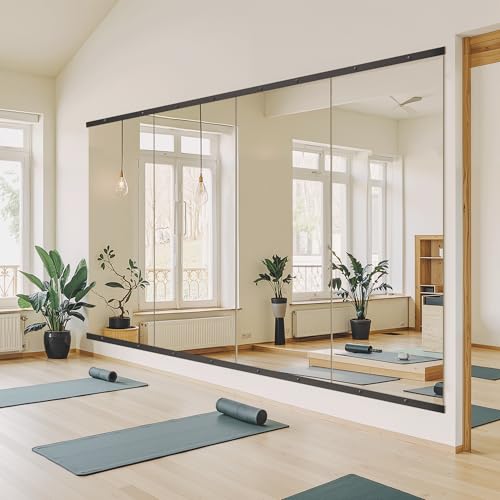 TRAHOME Home Gym Mirror for Wall,70x24x2PCS Full Length,Glass Frameless Body Large Mirror for Home Gym,Workout,Bedroom,Garage(Black) - color: Matte Black, size: 70"L x 24"W x 2PCS