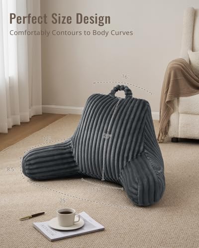 Blissful Diary Reading Pillow for Sitting in Bed, Large Flannel Back Pillow Bed Sitting Up for Adult & Children, Backrest Cushion for Sit Up in Couch or Floor, Dorm Essentials, Dark Gray - color: Fuzzy Dark Gray, size: Large(20inch)