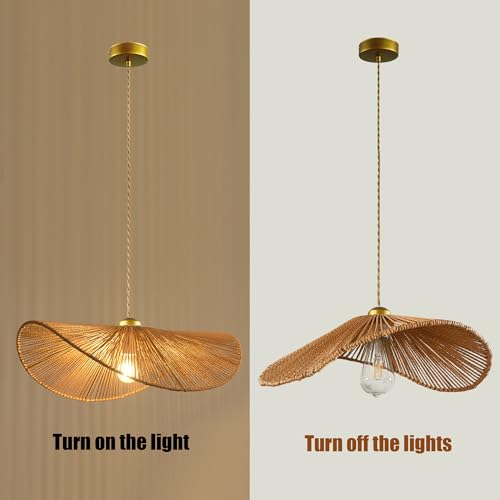 Boho Rattan 17-inch Pendant Light E26 lamp holder,height adjustable Restaurant chandelier Rattan light fixture Chandelier Woven Hanging Light Fixture for Bedroom Entryway Nursery Kitchen Island - color: Light Brown, size: 17-inch