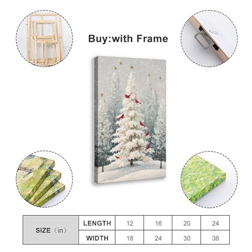 JDBeehpy Snowy Christmas Tree Wall Art Red Birds Frame Canvas Print Poster Peaceful Winter Home Decor Painting Livingroom Fireplace Mural 08x12inch(20x30cm) - color: Christmas Tree Frame, size: 12L" x 8W"