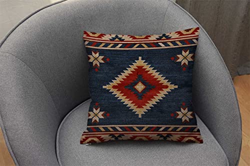 Nphuriy Vintage Southwest Throw Pillow Case Cotton Linen Cushion Cover Square Standard Home Decorative Blue Red 16 x 16 Inch - color: Multi 45