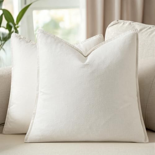 24x24 Inch Set of 2 Euro Decorative Linen Solid Throw Pillow Covers Boho Accent Farmhouse Pillowcases Modern Netural Home Decor for Couch Sofa Living Room Bed,Cream White - color: Cream White, size: 24" x 24" (Pack of 2)