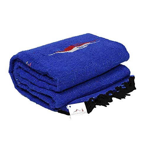 Open Road Goods Mexican Thunderbird Yoga Blanket, Handwoven Throw for Yoga, Meditation, and Home Décor – Versatile Blanket for Beach, Picnic, Camping, or Outdoor Use - color: Blue
