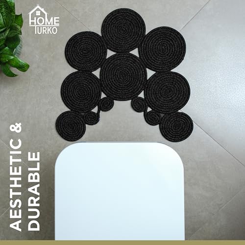 Boho Jute Bath Mat | Handmade Washable Toilet Rug | Modern Bathroom Rug | Double Sided Woven Boho Bathroom Decor | 23.6 x 15.7 inches - color: Black