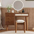 47" Rattan Vanity Table with Mirror and Lights, Brown Makeup Vanity with Storage & 5 Drawers, Boho Vanitys Desk with Shelves for Bedroom, 3 Lighting Modes, Adjustable Brightness (Dark Brown) - color: Dark Brown