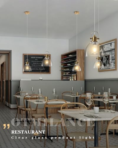 Glass Pendant Lights Kitchen Island 3 Packs, Gold Kitchen Pendant Lighting Over Island, 7.5 inch Modern Kitchen Island Pendant Lights, Farmhouse Pendant Light for Kitchen, Bedroom, Bathroom - color: Clear Glass-Gold+Cord, size: 3-Pack