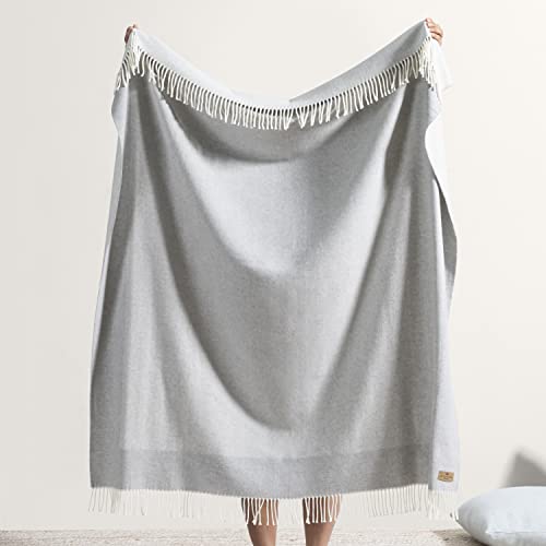 Lands Downunder All-Season, Luxury Light Gray Border Herringbone Throw – Soft Woven Throw with Decorative Fringe – Made in Italy – 51”W x 67”L - Perfect for Gifting - color: Light Gray