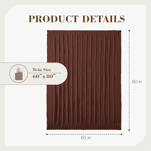 Carriediosa Knit Throw Blanket for Couch 60" X 80" Twin, Soft Cozy Stripe Pattern Cable Knitted Throws Fall Fluffy Textured Solid Home Decor Blankets Couch Cover for Bed Sofa, Dark Brown - color: Dark Brown, size: 60" X 80"