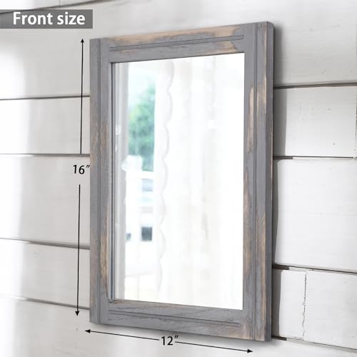AAZZKANG Wood Framed Mirror Rectangular Rustic Wall Mirrors Decorative Small for Farmhouse Bathroom Living Room Bedroom Grey - color: Rustic Grey, size: 16"L x 12"W