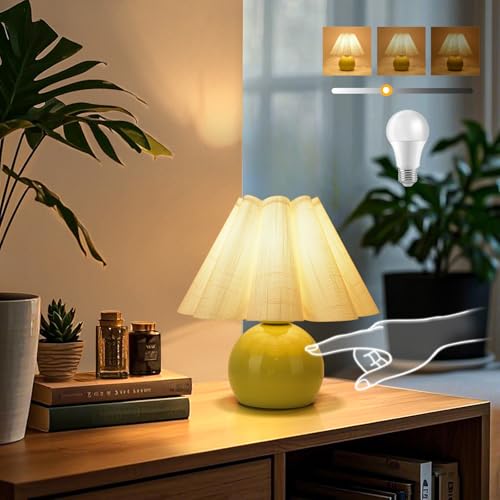 Green Small Touch Control Table Lamp for Bedroom, Green Bedside Lamps for Nightstand, Cute Mini Small Table Lamps for Small Spaces with Scalloped Shade for Kitchen Counter, Bookshelf, Living Room - color: Green, size: Touch Control