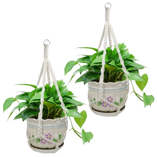 2 Pack Macrame Plant Hangers, 20‘’ Plant Hangers Indoor, Handmade Woven Cotton Style Hanging Plant Holder, Short No Tassels for Indoor Outdoor and Home Decor Hanging Planter - size: 20inch