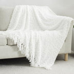Winter Knit Throw Blanket Fluffy Fuzzy Soft Lightweight Cozy Farmhouse Tassels Chunky Knitted Throws for Couch Sofa Bed (White, 50"x60") - color: White, size: 50"x60"