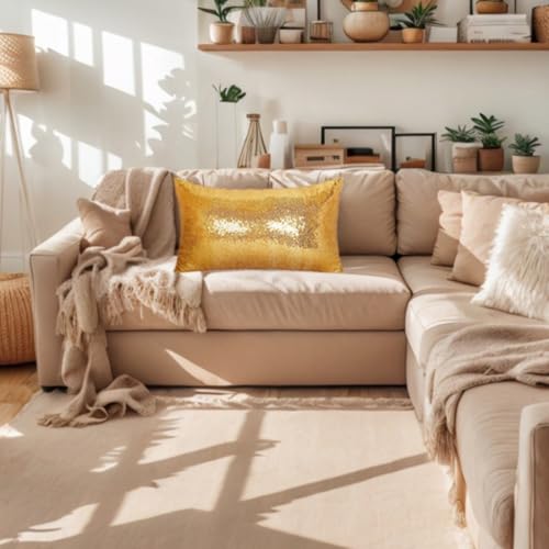 ShinyBeauty Gold Throw Pillow Covers 12X20 Inches Set of 2, Rectangle Pillow Cover, Glitter Fabric Sequin Pillow Case for Couch,Sofa,Bed Room,Living Room Pillows Home Decorations - color: Gold, size: 20" x 12" (Pack of 2)