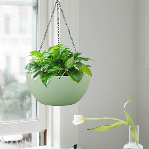 WSMKSZ 10 inch Hanging Planters for Outdoor Indoor Plants with Drainage Holes and Chain, 2 Pack Round Hanging Flower Pots for Garden Home Porch Decor,Green - color: Green, size: 10inch 2pcs